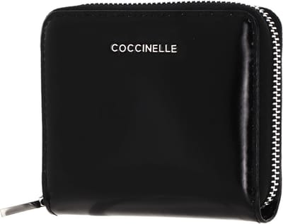 COCCINELLE Leren Portemonnee Metallic Shiny Leather Zip Around Wallet Noir Zwart