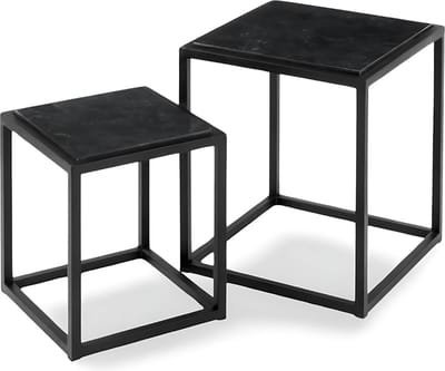 Bijzettafel Marmer Vierkant Zwart set van 2