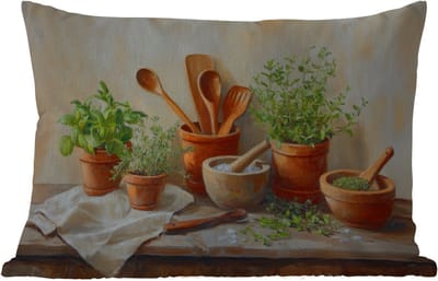 Buitenkussens - Tuin - Potten - Kruiden - Hout - 50x30 cm