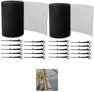 2 stuks - Bladvanger dakgoot - Gaas Gootbeschermer - bladvanger voor de tuin - met 20 bevestigingsclips - 15 cm x 6 m - voorkoming van dakafvoeren, puin en gevallen bladeren - zwart