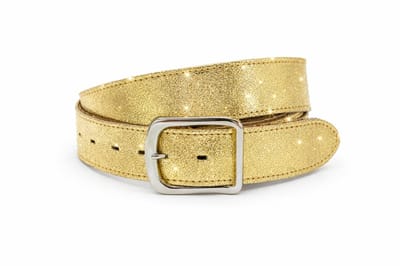 Gouden dames jeans riem 4 cm leer met zilveren gesp - Leer - Jeans riem - Casual chique - Maat 85