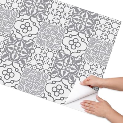 Coloray Meubel Wrap Folie - Grijs Meubelfolie - 75x150 cm - Plakfolie Meubels Symmetrisch mozaïek - Decoratiefolie Zelfklevend - Geometrische Meubelfolie - Meubelfolie Zelfklevend - Badkamer decoratie - Achtergronden en patronen