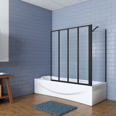 Aica industriële stijl badwand 100x70x140cm,4-delig,opvouwbaar ontwerp-4 mm gehard glas-matzwart frame