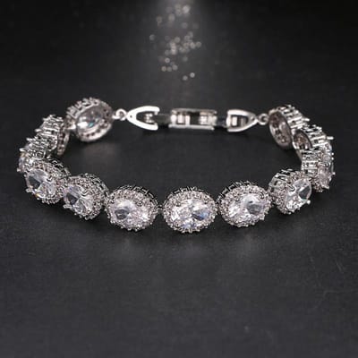 Emmaya Topkwaliteit Ovale Exquise Zirkonia Armband Luxe Glanzende Cubic Zirkonia Armbanden Voor Vrouwen Bruiloft 17CM gray