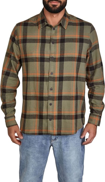 DENIMFY Heren Overhemd DFDean regular fit Olijf S Volwassenen 100% katoen - Flanellen overhemd