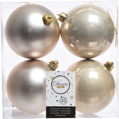 Decoris Kerstballen - 4x st - licht parel/champagne - 10 cm - kunststof - kerstversiering