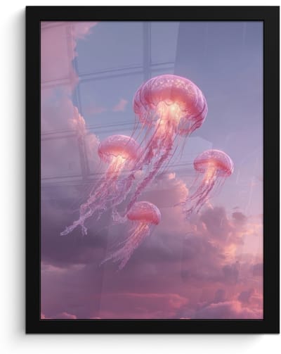 Poster in lijst - Fotolijst 30x40 cm - Posters - Kwallen - Roze - Wolken - Posterlijst zwart - Decoratie - Wanddecoratie woonkamer - Muurdecoratie slaapkamer