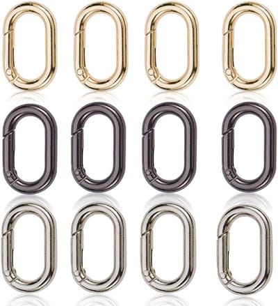 12 Stuks Ovale Veer Carabiners in Goud, Zwart en Zilver - 31mm Ringen voor Sleutelhangers, Tassen en Portemonnees