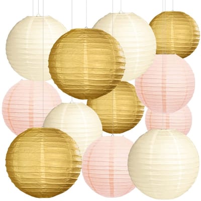 Dailygoods- Lampions 12 Stuks - Papieren Lantaarns - Feestdecoratie - Bruiloft Decoratie - Vintage - Veelkleurig