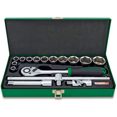Dopsleutelset TOPTUL 1/2 6-kant 16Stk 10 11 12 13 17 19 22 24 27 30 32mm