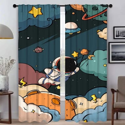 Gordijnen voor Woonkamer Gordijn voor Kamer 2 Panelen Karton Astronaut Shades Jaloezieën Halloween Decoratie Huis Interieur Gordijnen W50xH70cmx2pcs-CL