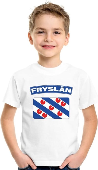 Friesland t-shirt met Friese vlag wit kinderen 110/116
