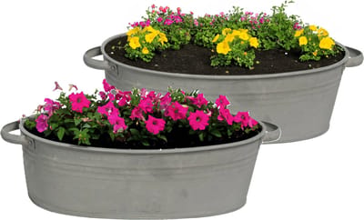 Mega Collections Teil/plantenpot/bloempot Farmer - 2x - ovaal - zink - donkergrijs - L25 x D18 X H11 cm