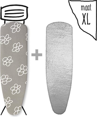 Leuke Strijkhoezen | Strijkhoes met een Stoom Molton - Bloemen Grijs - maat XL - complete set