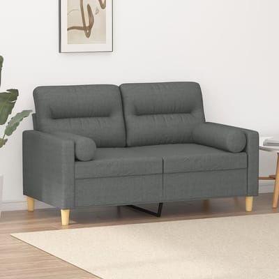 vidaXL - Tweezitsbank - met - sierkussens - 120 - cm - stof - donkergrijs