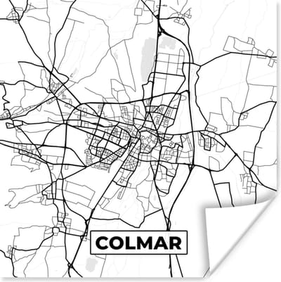 Poster Frankrijk - Kaart - Colmar - Plattegrond - Stadskaart - Zwart wit - 100x100 cm XXL