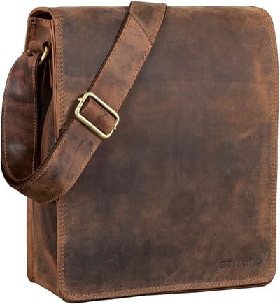 Vintage leren schoudertas voor laptop tot 13,3 inch met meerdere vakken