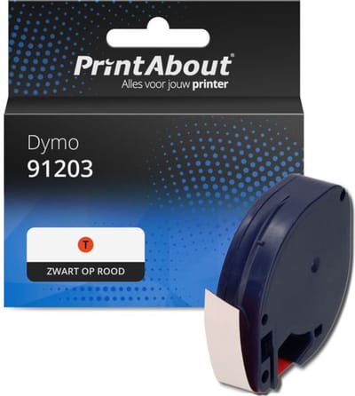 PrintAbout huismerk Tape 91203 Zwart op rood (12 mm) Geschikt voor Dymo
