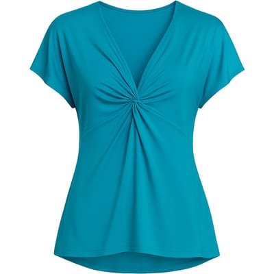 Turquoise jersey top met gedraaide voorkant – Conquista