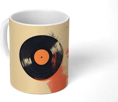 Mok - Koffiemok - Vinylplaat - Zwart - Verfspatten - Retro - Mokken - 350 ML - Beker - Koffiemokken - Theemok