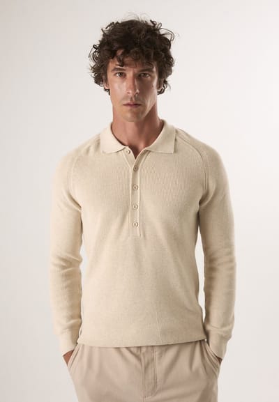 Felix Hardy Trui Met Polokraag En Knopen - Polo Shirt - 100% Katoen Heren Beige - M