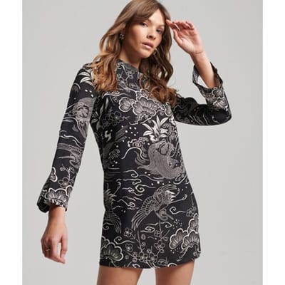 Superdry Mini-jurk met Print en Lange Mouwen Zwart Grootte: 36