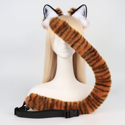 Handgemaakte Pluche Stippen Cosplay Tijger Hoofdband Comic Show Rekwisieten Simulatie Beest Oren Staart Set Hoofddeksel beige