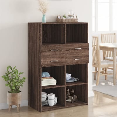 vidaXL - Hoge - kast - 80x42,5x124 - cm - bewerkt - hout - bruin - eikenkleurig