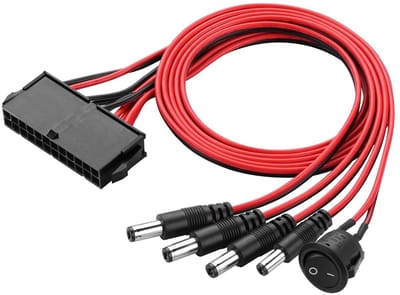 ATX 24 Pin naar DC 5521 Male Adapter Kabel, 4 Poorts 12V DC Voedingsverdeler met Schakelaar voor DC Fans, LED Strips en Elektronica Projecten (0.5m)