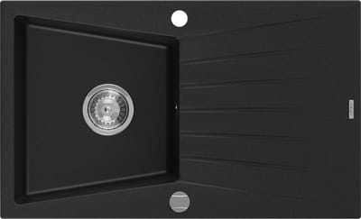 Mexen Cesar granieten spoelbak 1-kamer met afdruiprek 775 x 470 , zwart, sifon chroom - 6514771010-77