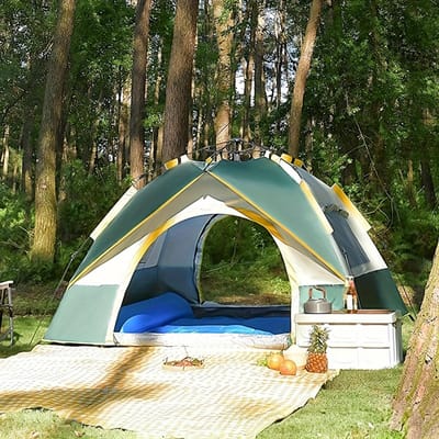 Volautomatische Snelopenende Kampeertent, Dubbele Deuren en Ramen voor Superieure Ventilatie, Waterdichte Winddichte Tent, Lichtgewicht en Draagbaar 2-3 People donkergroene kleur