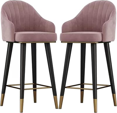 Fluwelen Barstoelen - Krukken Set - Comfortabel Zitten - 360 Graden Draaibaar - 75 cm - Roze