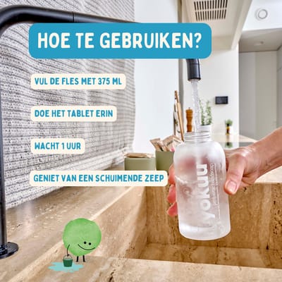 YOKUU Probiotische Vegan Handzeep –Thijm & Zeezout – 1 Herbruikbare Glazen Fles + 3 Parels – Schuimende Waterloze Zeep