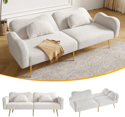 Slaapbank - 2-Zits - Modern met Verstelbare Rug - Met Gouden Poten - Stof - Wit