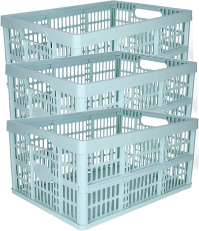 Plasticforte Opvouwbare krat - 3x - mintgroen - 48 x 35 x 24 cm - boodschappen - 32 liter - kunststof