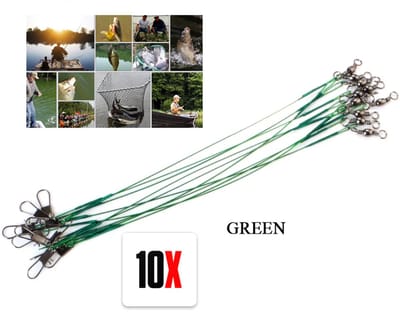 Actie4you® - Stalen onderlijn - 10 stuks - 25cm lang – Vis Onderlijn - 14kg - 0,5mm - Roofvissen - Groen
