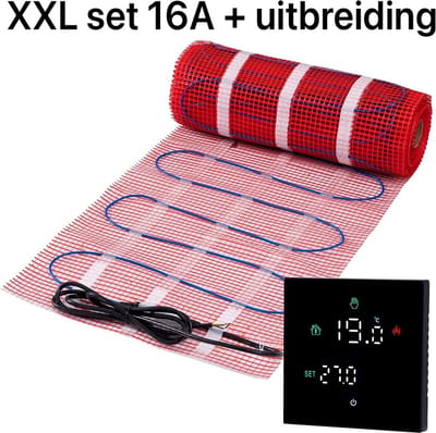 XXL complete vloerverwarming set 150 watt met 16A wifi thermostaat + uitbreiding, 70 m²