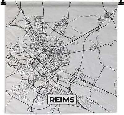 Wandkleed - Wanddoek - Frankrijk - Reims - Stadskaart - Plattegrond - Kaart - 180x180 cm - Wandtapijt