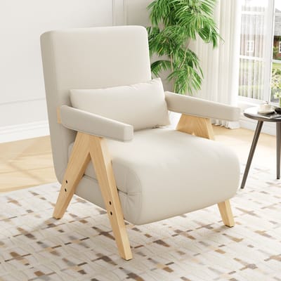 Wishdor - 3-In-1 Slaapfauteuil - Verstelbare Rugleuning En Opvouwbaar Ontwerp - Modern - Voor Woonkamer Of Slaapkamer - Linnen - Beige - 87 X 64 X 60 Cm