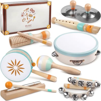 Houten Sloopspeelgoed Set voor Baby's en Peuters - 8-delige Muziekinstrumenten