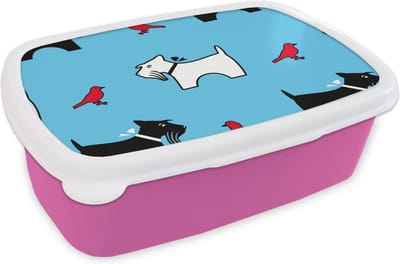 Broodtrommel Roze - Lunchbox - Brooddoos - Hond - Vogel - Dieren - Patronen - Kinderen - 18x12x6 cm - Kinderen - Meisje