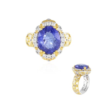 Cavill - Elegante Damesring 925 Sterling Zilver met Palladium - Ovale Tanzaniet 5,16 ct en Zirkonia 0,52 ct - Paars - Brede Ring