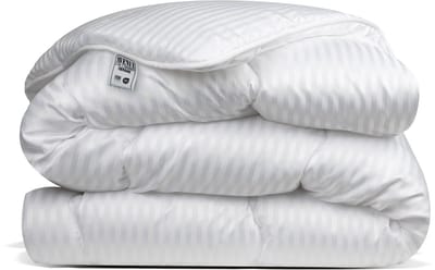 Avenue - Luxe en makkelijk dekbed zonder overtrek – Hoesloos 1 persoons dekbed 140x200 cm – Anti-allergisch & hygiënisch – Wasbaar op 60°C – Wolkenzacht en soepel – Stralend Wit in luxe hotelstreep – All Year comfort zomerdekbed & winterdekbed