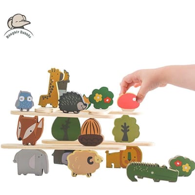 Jeu de blocs de construction empilables en bois Montessori Animal de dessin animé Bloc d'équilibre Éducation précoce pour bébé Jouets éducatifs Cadeaux pour bébé