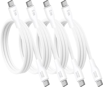 Usb C kabel 2 meter - Usb C naar usb C - 4 stuks - Voordeelpak - Lang - Wit