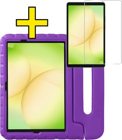 Hoes - Geschikt voor Samsung Galaxy Tab A11 Plus - Met Screenprotector - Kinderhoes Shockproof Bumper - Kidsproof Case - Tablet Hoesje - Kinder Hoesje Cover - Paars