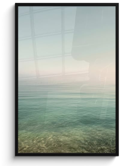 Poster in lijst - Fotolijst 80x120 cm - Posters - Zee - Horizon - Blauw - Mist - Posterlijst zwart - Decoratie - Wanddecoratie woonkamer - Muurdecoratie slaapkamer