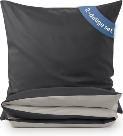Blumtal Dekbedovertrek Set Tweekleurig - Luxe Beddengoed - 2 x Dekbedovertrek 135 x 200 cm - 2 x Kussensloop 80 x 80 cm - Antraciet en Lichtgrijs