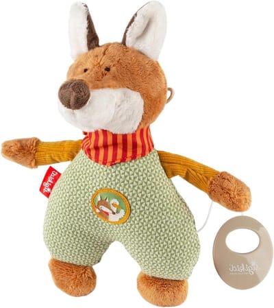 Muziekdoos Vos - Knuffel met melodie - Baby troosten - Mechanisch speelwerk - 24 cm - Groen bruin