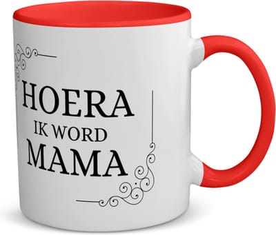 Akyol - hoera ik word mama koffiemok - theemok - rood - Moeder - iemand die mama wordt - babyshower - moeder cadeautjes - geschenk - kado - 350 ML inhoud